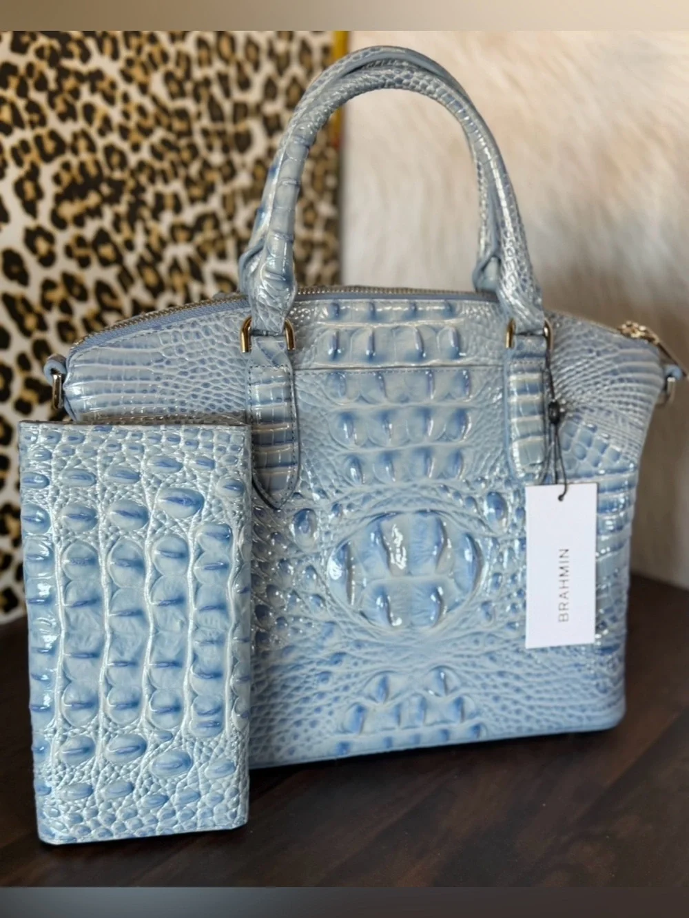 Brahmin Med Duxbury Heavenly Blue Melbourne And Matching Wallet NWT FIRM
